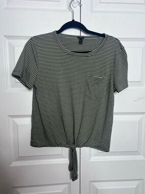 J.Crew Green & White Striped Tie-Front Top – Size Medium